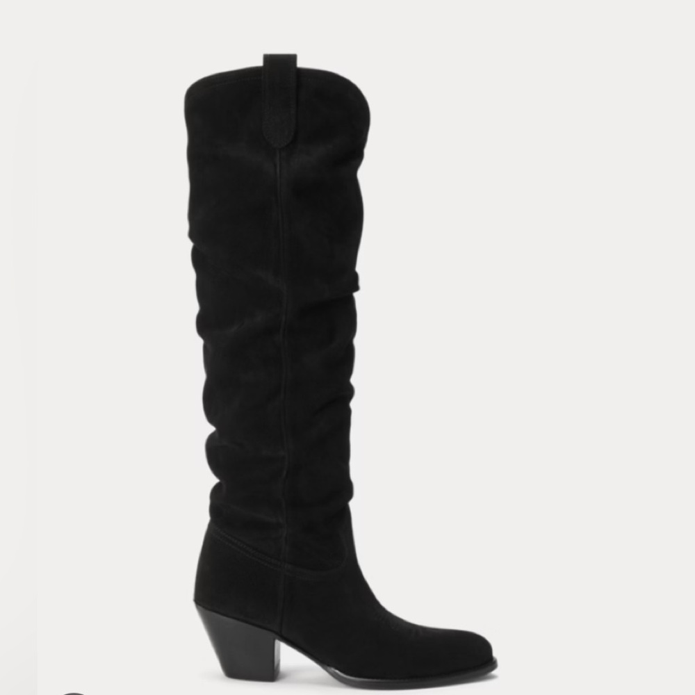 Polo Ralph Lauren Tall Slouch Black Suede Western Boots 6.5
